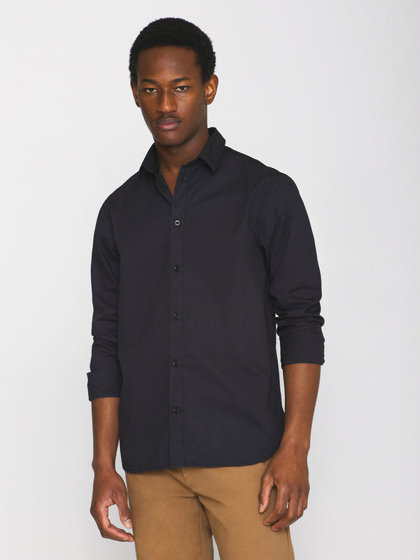 KnowledgeCotton Apparel - MEN ALF regular crispy cotton shirt - GOTS/Vegan Shirts 1300 Black Jet