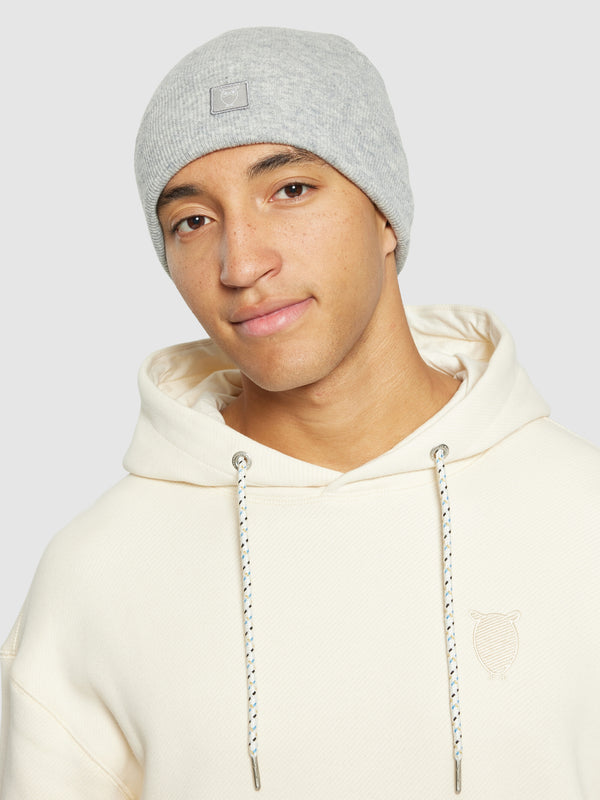 KnowledgeCotton Apparel - UNI Bonnet en laine à double épaisseur Hats 1012 Grey Melange