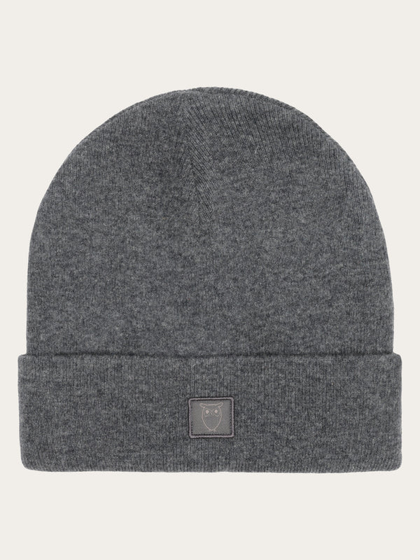 KnowledgeCotton Apparel - UNI Bonnet en laine à double épaisseur Hats 1073 Dark Grey Melange