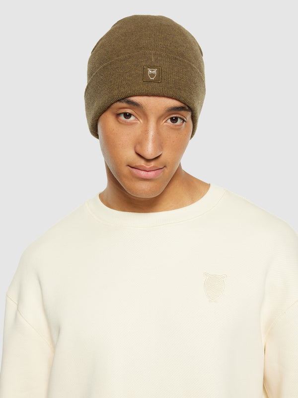 KnowledgeCotton Apparel - UNI Bonnet en laine à double épaisseur Hats 1100 Dark Olive