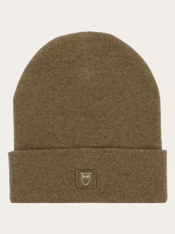 KnowledgeCotton Apparel - UNI Bonnet en laine à double épaisseur Hats 1100 Dark Olive