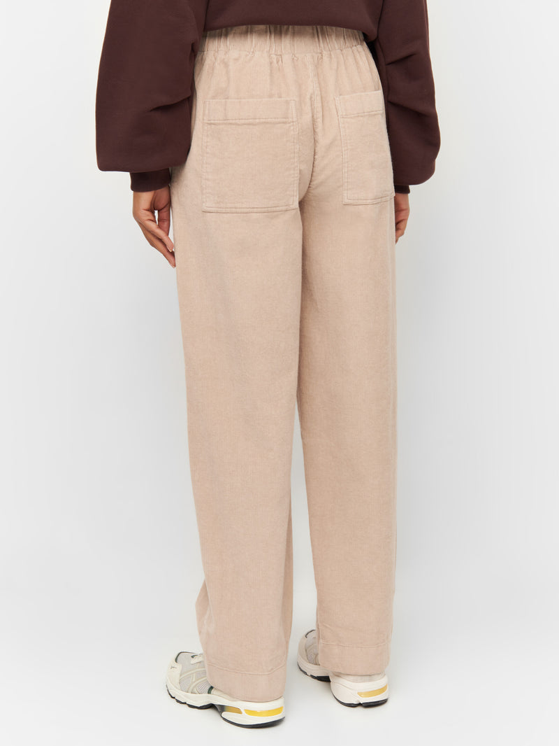 KnowledgeCotton Apparel - WMN CHLOE barrel high-rise babycord elastic waistband pants Pants 1228 Light feather gray
