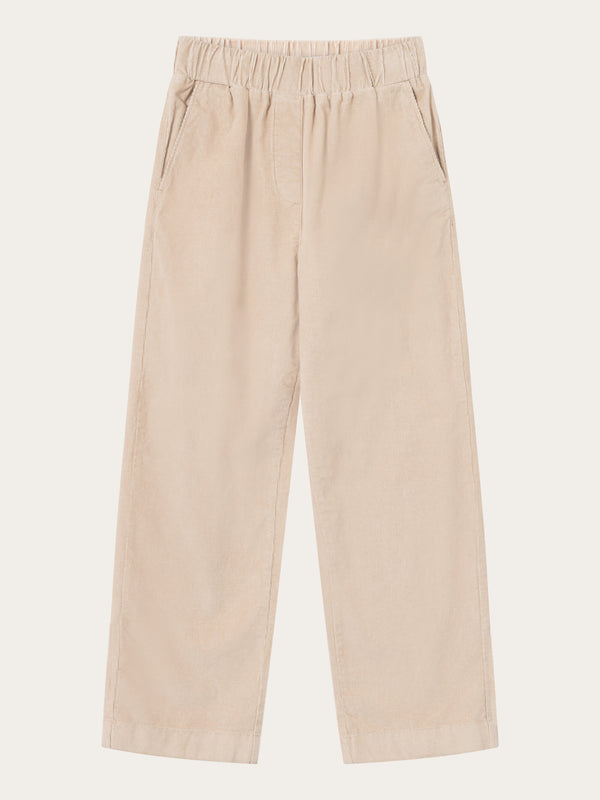 KnowledgeCotton Apparel - WMN CHLOE barrel high-rise babycord elastic waistband pants Pants 1228 Light feather gray