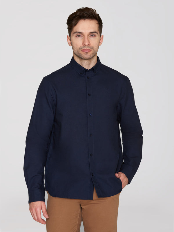 KnowledgeCotton Apparel - MEN Harald Small Owl Oxford Regular Fit Shirt - GOTS/Vegan Shirts 1001 Total Eclipse