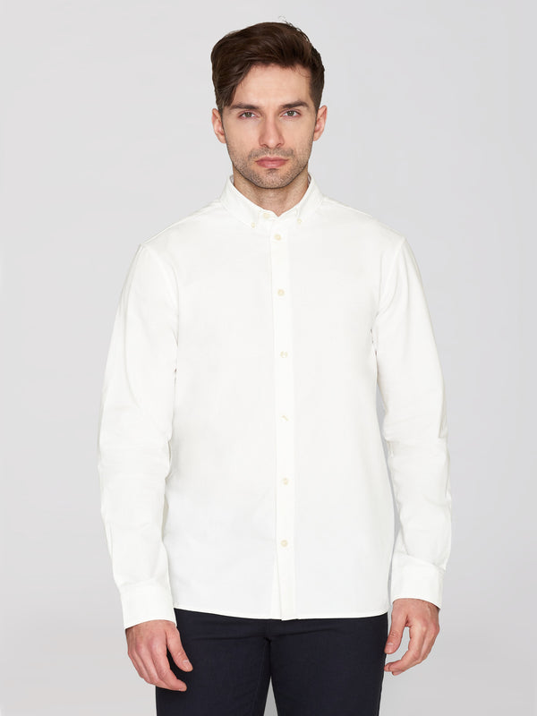 KnowledgeCotton Apparel - MEN Harald Small Owl Oxford Regular Fit Shirt - GOTS/Vegan Shirts 1010 Bright White