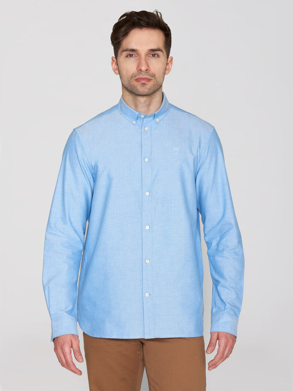 KnowledgeCotton Apparel - MEN Harald Small Owl Oxford Regular Fit Shirt - GOTS/Vegan Shirts 1235 Lapis Blue