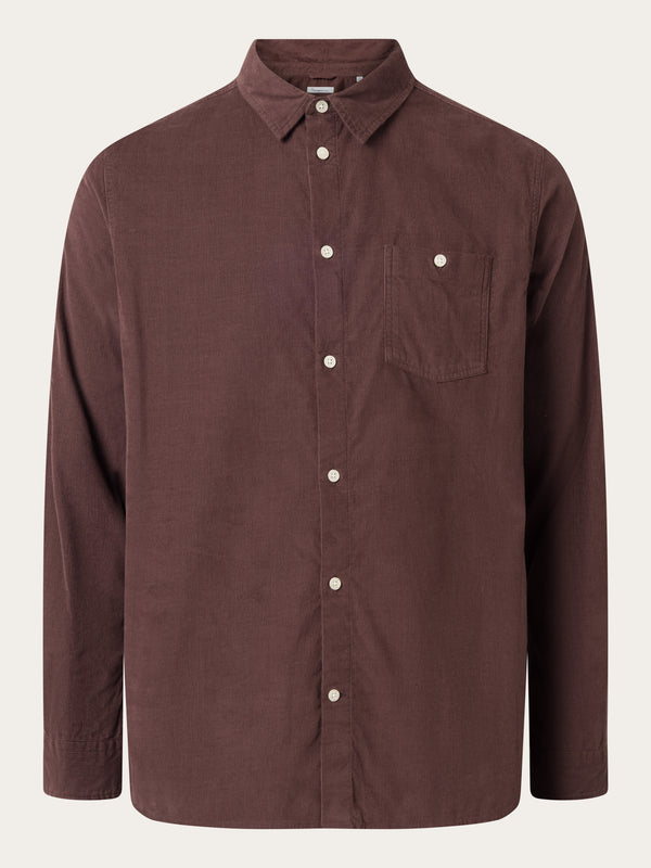 KnowledgeCotton Apparel - MEN Regular fit corduroy shirt Shirts 1404 Deep Mahogany