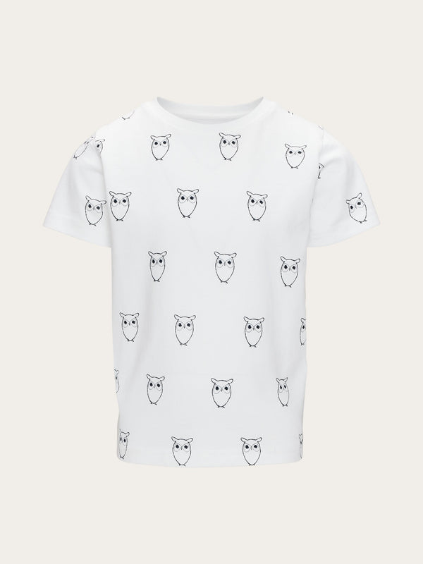 KnowledgeCotton Apparel - YOUNG Owl AOP t-shirt T-shirts 1010 Bright White
